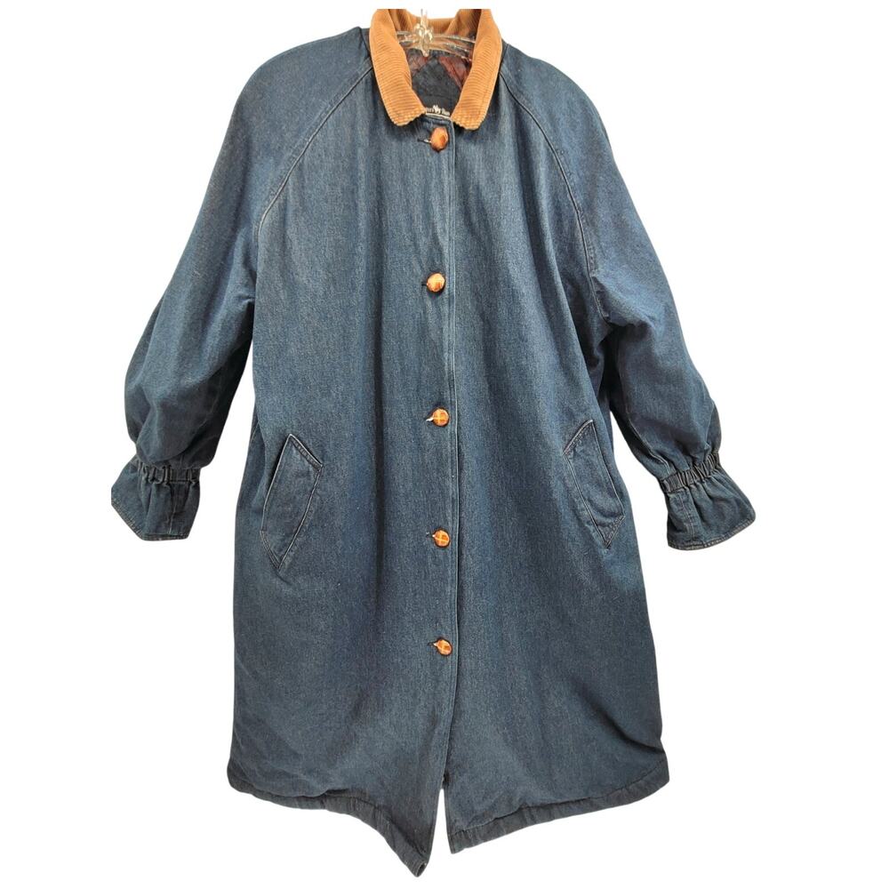 Hunter's Run Dark Blue Denim Barn Coat Quilted 90s Cottagecore Ruffle Sleeve